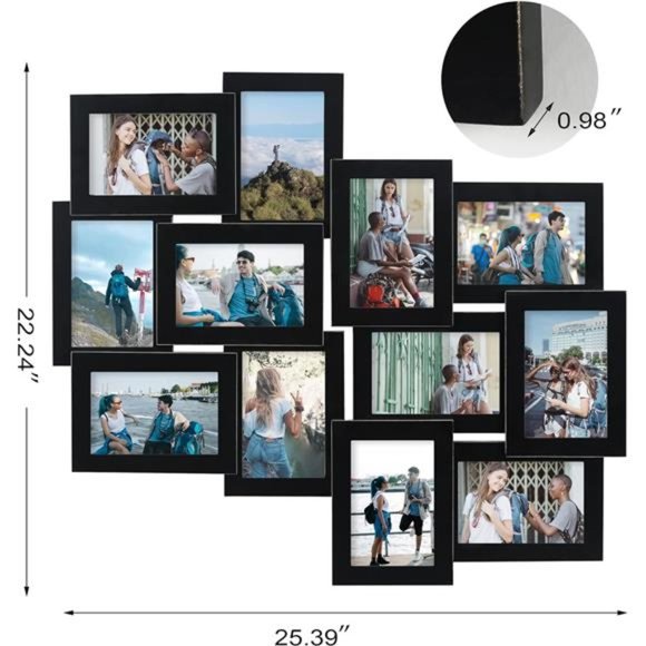 12 Openings 4 by 6 Collage Picture Frame, Decorative Handcrafted Rustic Wood - Picture 6 of 6